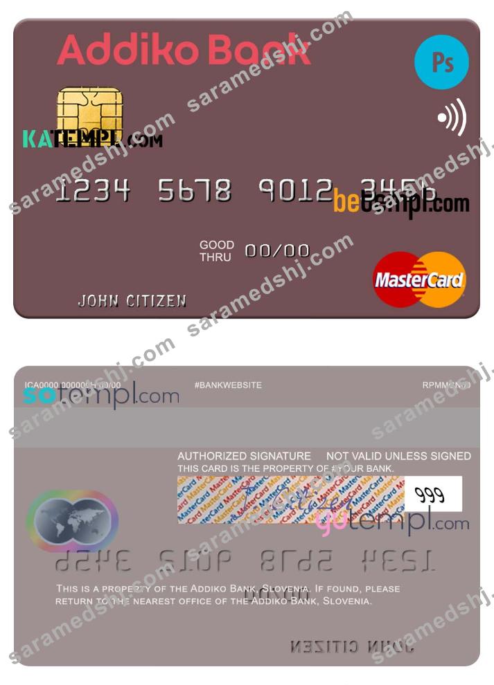 Slovenia Addiko Bank mastercard template in PSD format